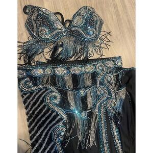 Professional Belly Dance Costume Black & Teal Covered‎ In Crystals
